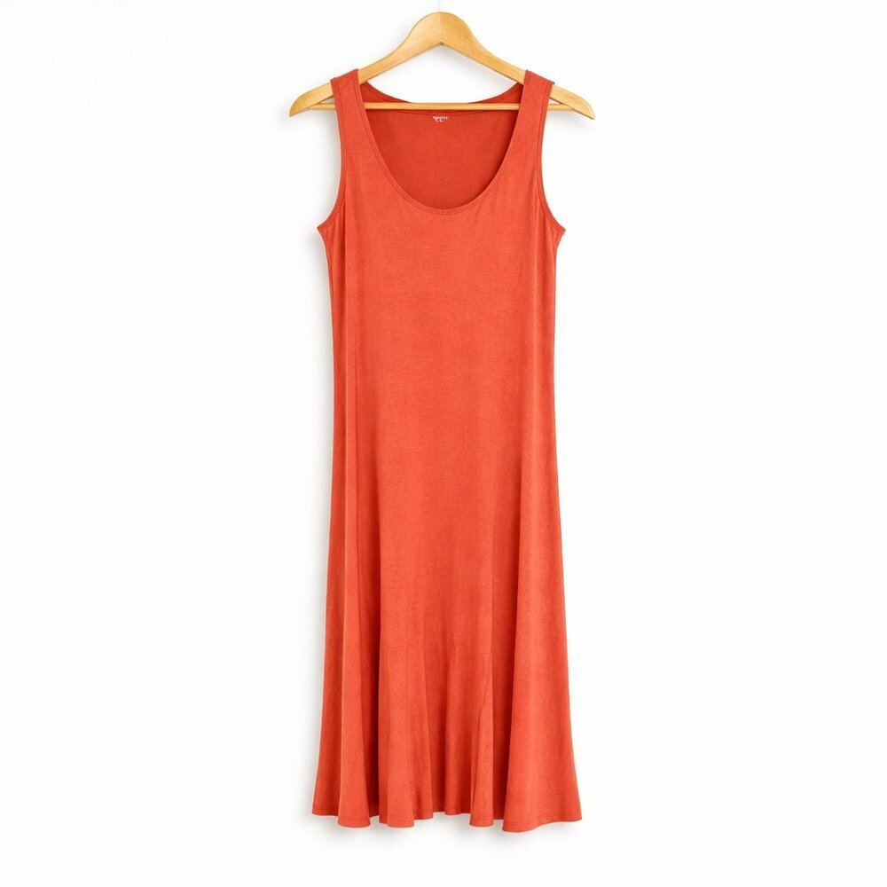 Garnet Hill Organic Pima Cotton Tank Dress Burnt Orange Scoop Neck M - Picture 2 of 8